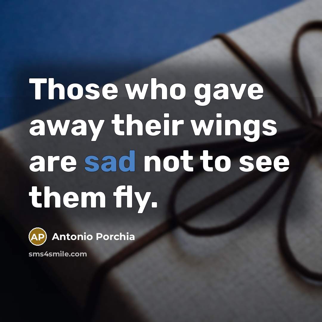 “Those who gave away their wings are sad not to see them fly.” quote by Antonio Porchia