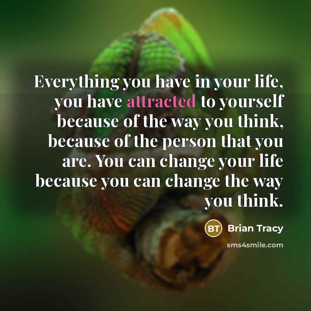 “Everything you have in your life, you have attracted to yourself because of the way you think, because of the person that you are. You can change your life because you can change the way you think.” quote by Brian Tracy