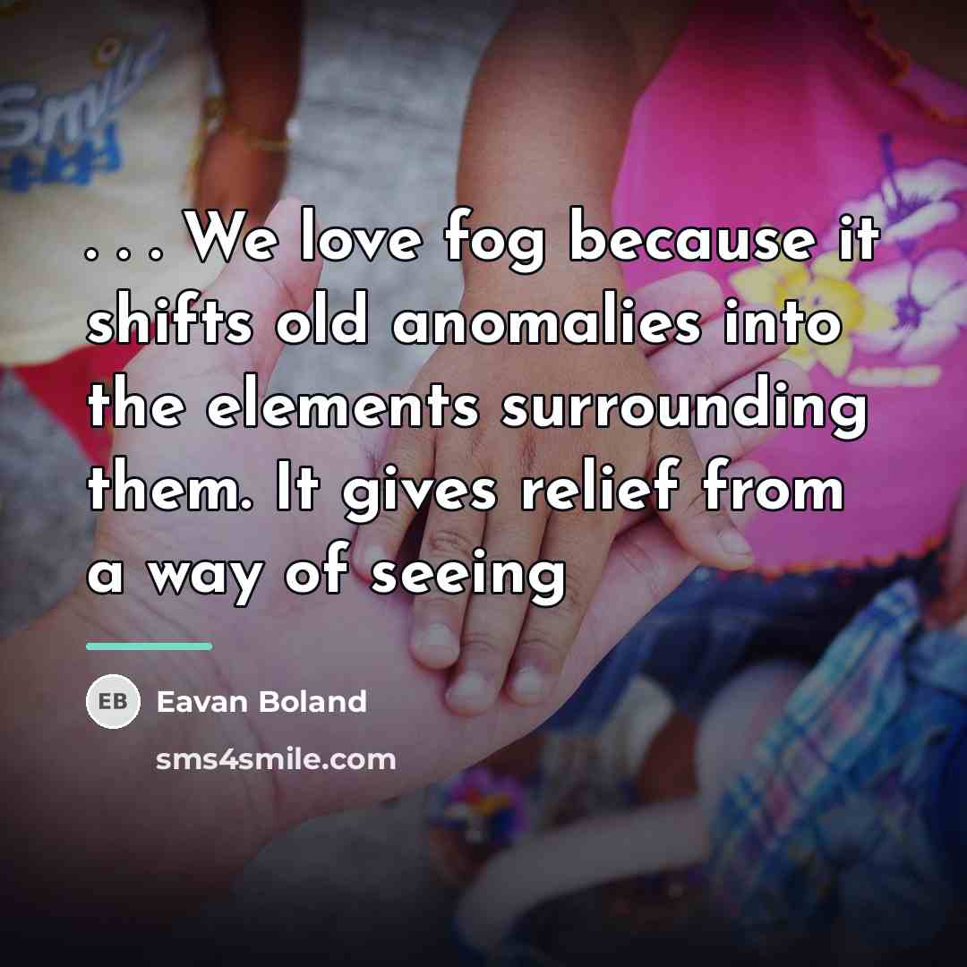 “. . . We love fog because it shifts old…” quote by Eavan Boland