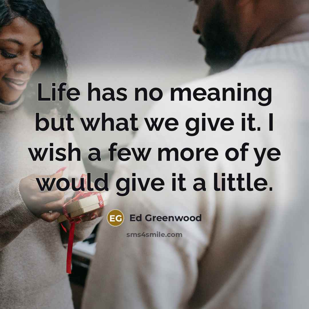 “Life has no meaning but what we give it. I…” quote by Ed Greenwood