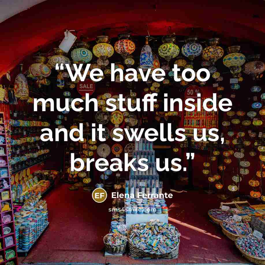 “We have too much stuff inside and it swells us, breaks us.” quote by Elena Ferrante