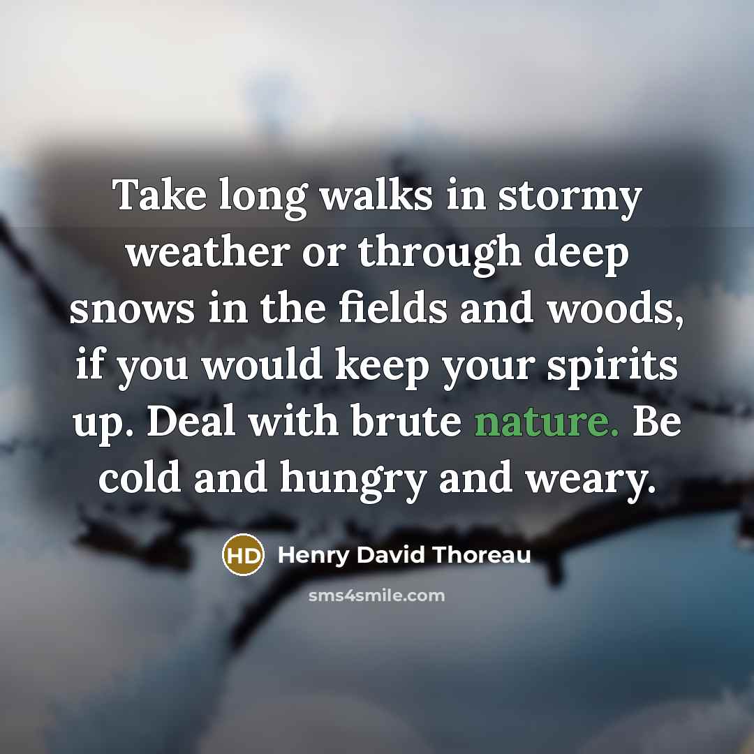 “Take long walks in stormy weather or through deep snows…” quote by Henry David Thoreau