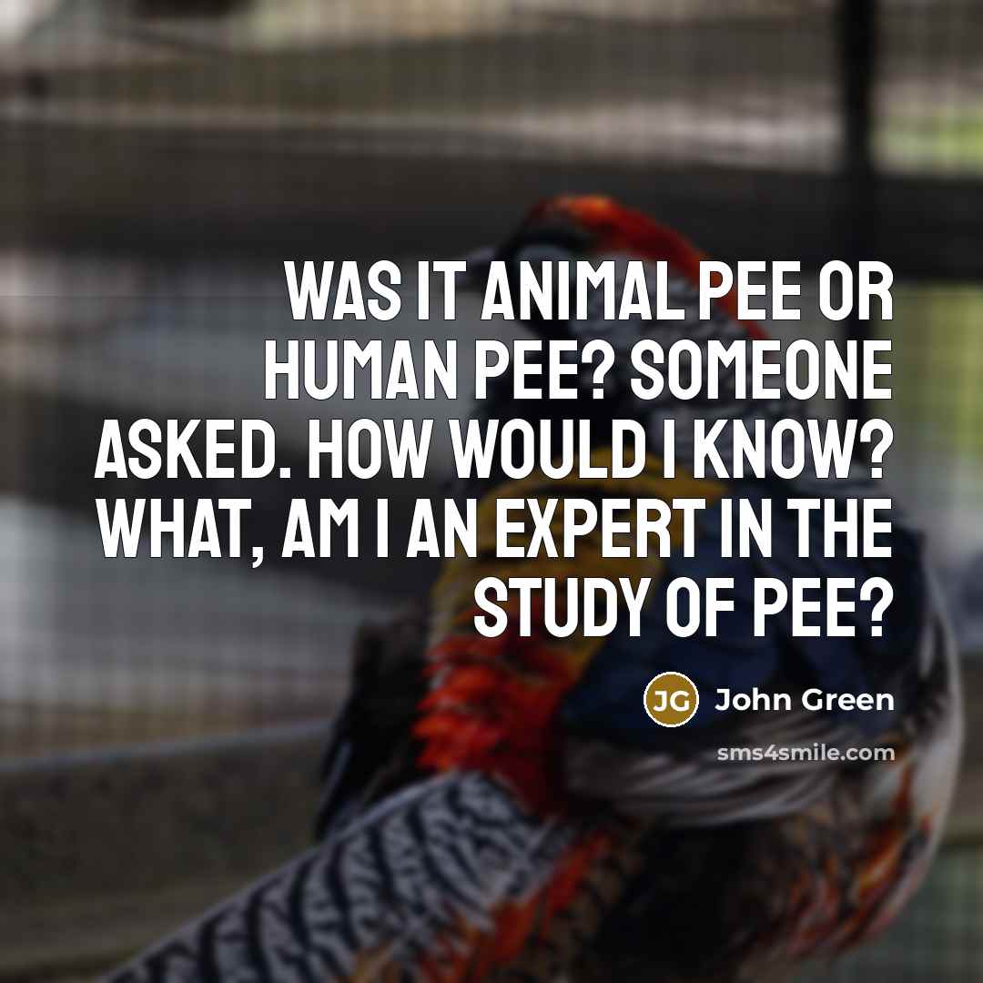 “Was it animal pee or human pee? Someone asked. How…” quote by John Green