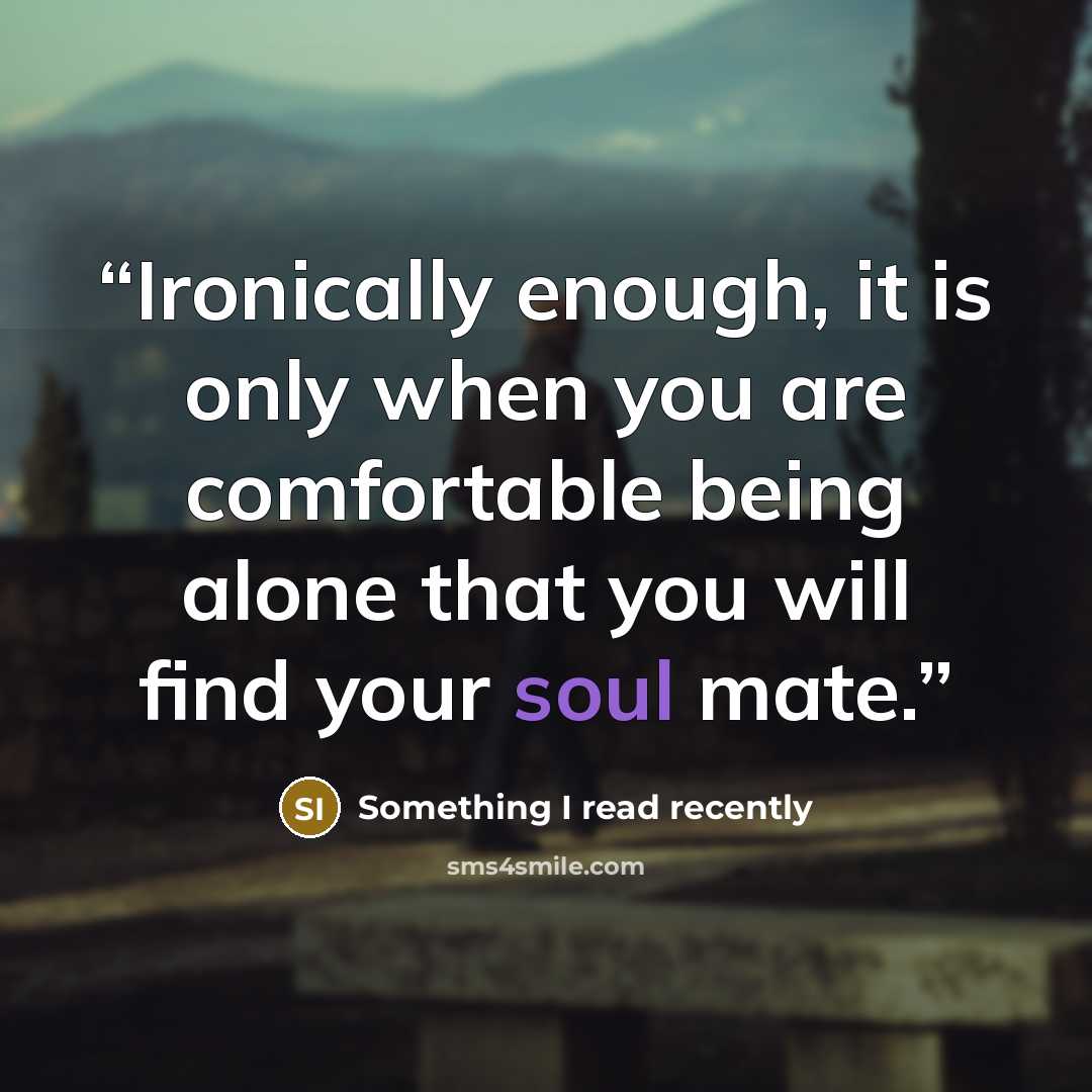 “Ironically enough, it is only when you are comfortable being alone that you will find your soul mate.” quote by Something I read recently
