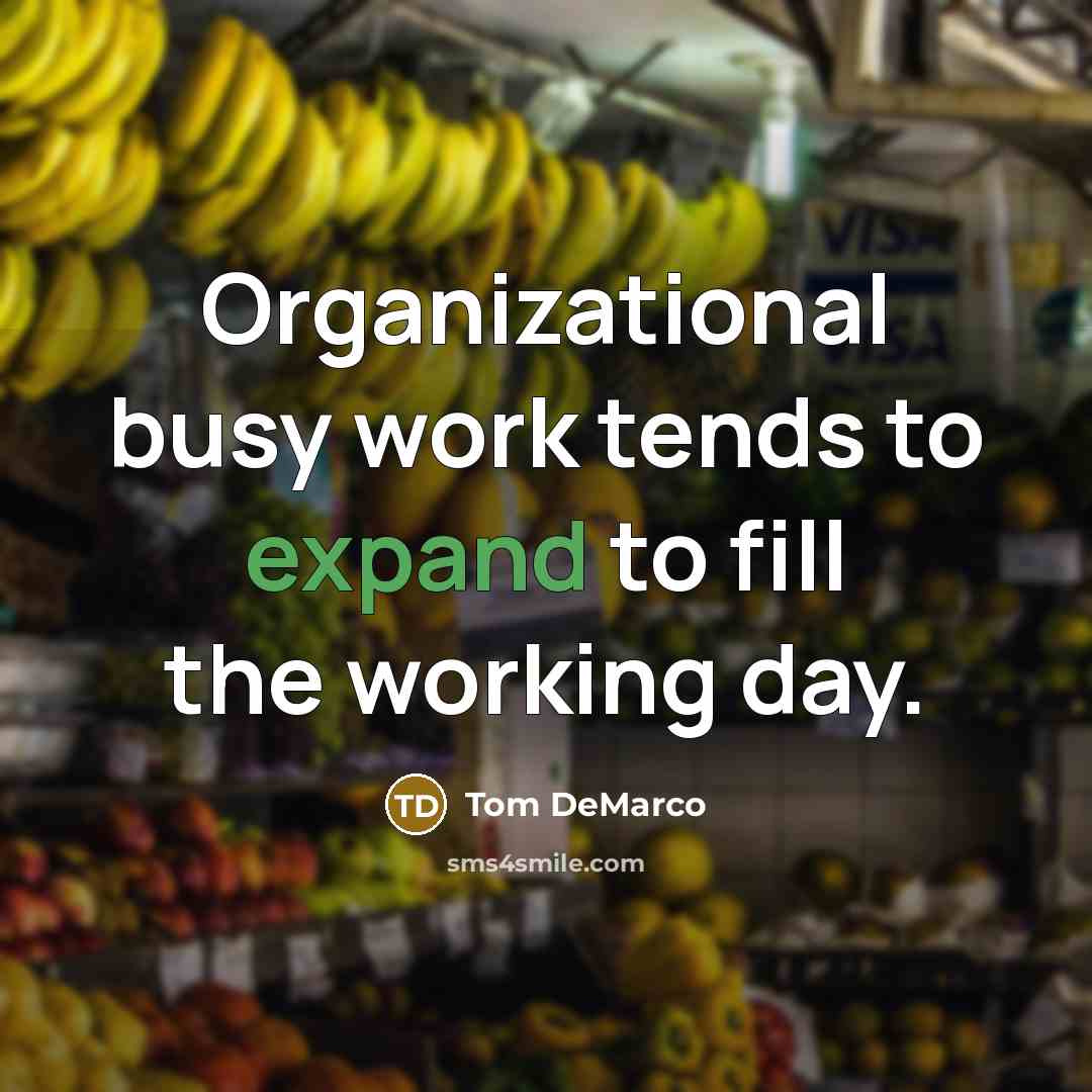 “Organizational busy work tends to expand to fill the working…” quote by Tom DeMarco