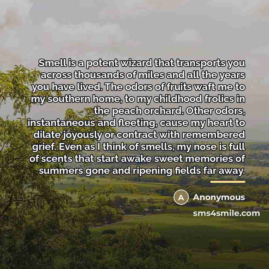 “Smell is a potent wizard that transports you across thousands…” quote by Anonymous