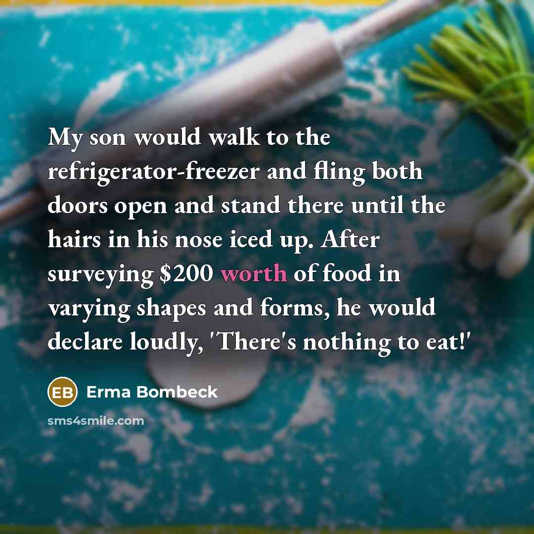 “My son would walk to the refrigerator-freezer and fling both…” quote by Erma Bombeck