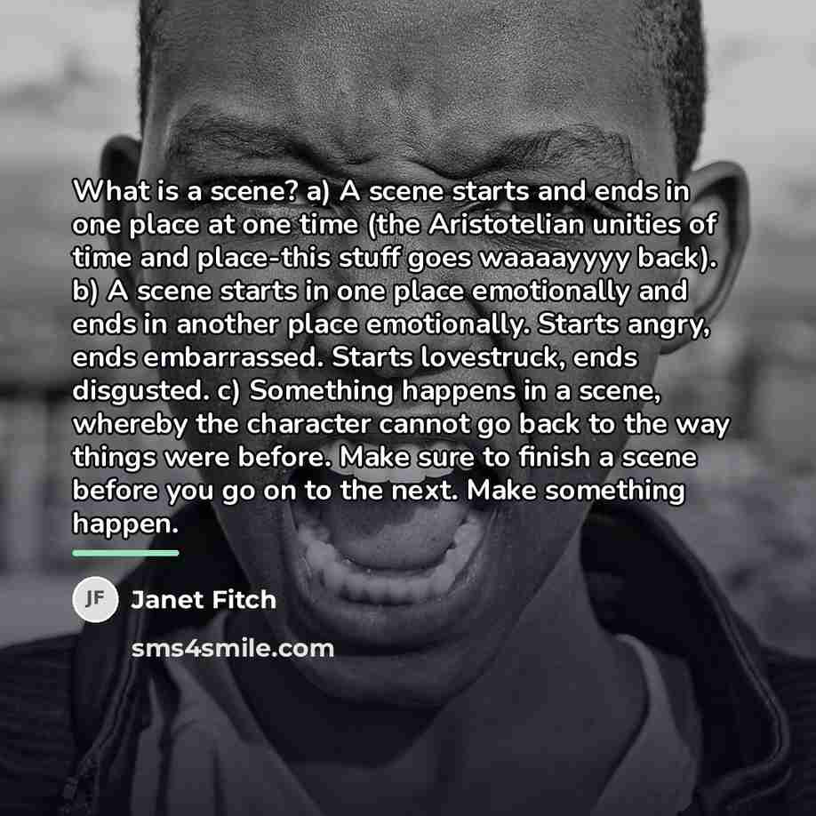 “What is a scene? a) A scene starts and ends…” quote by Janet Fitch