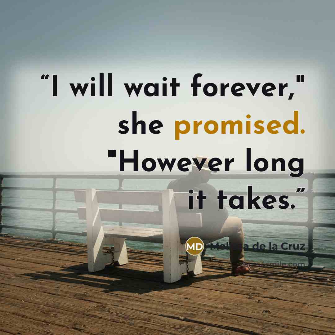 “I will wait forever," she promised. "However long it takes.” quote by Melissa de la Cruz