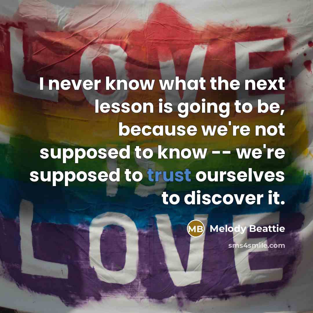“I never know what the next lesson is going to…” quote by Melody Beattie