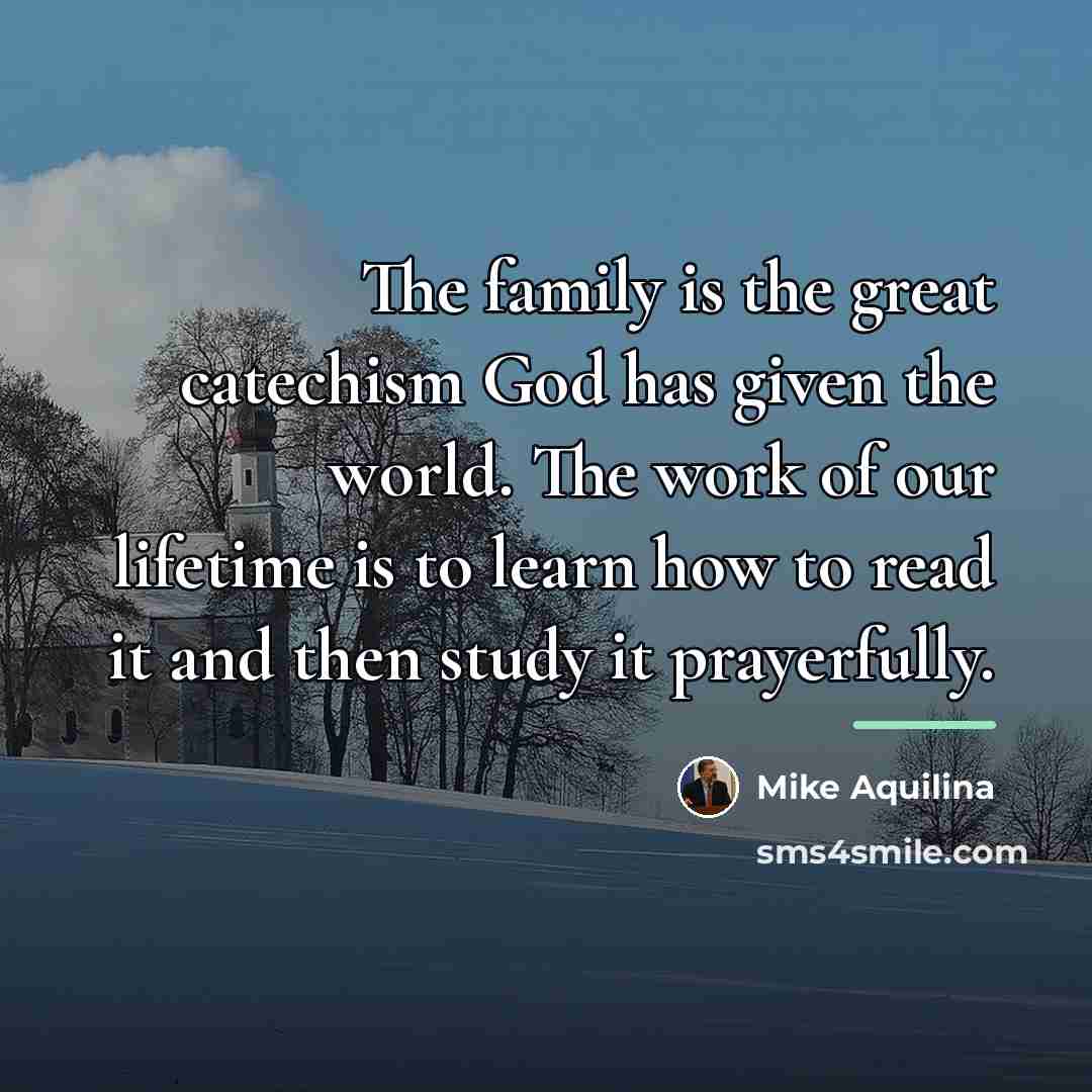 “The family is the great catechism God has given the…” quote by Mike Aquilina