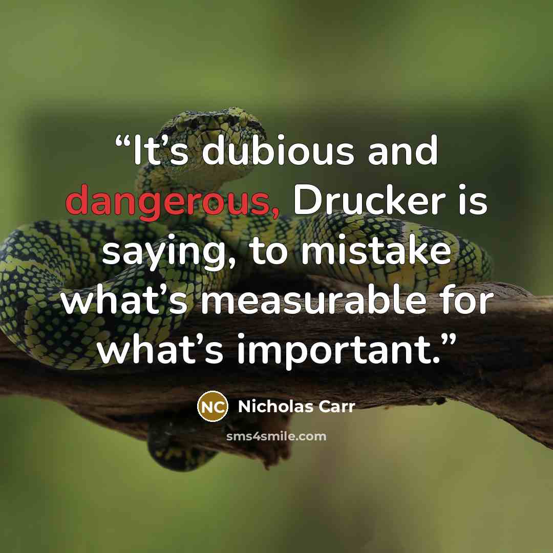 “It’s dubious and dangerous, Drucker is saying, to mistake what’s measurable for what’s important.” quote by Nicholas Carr