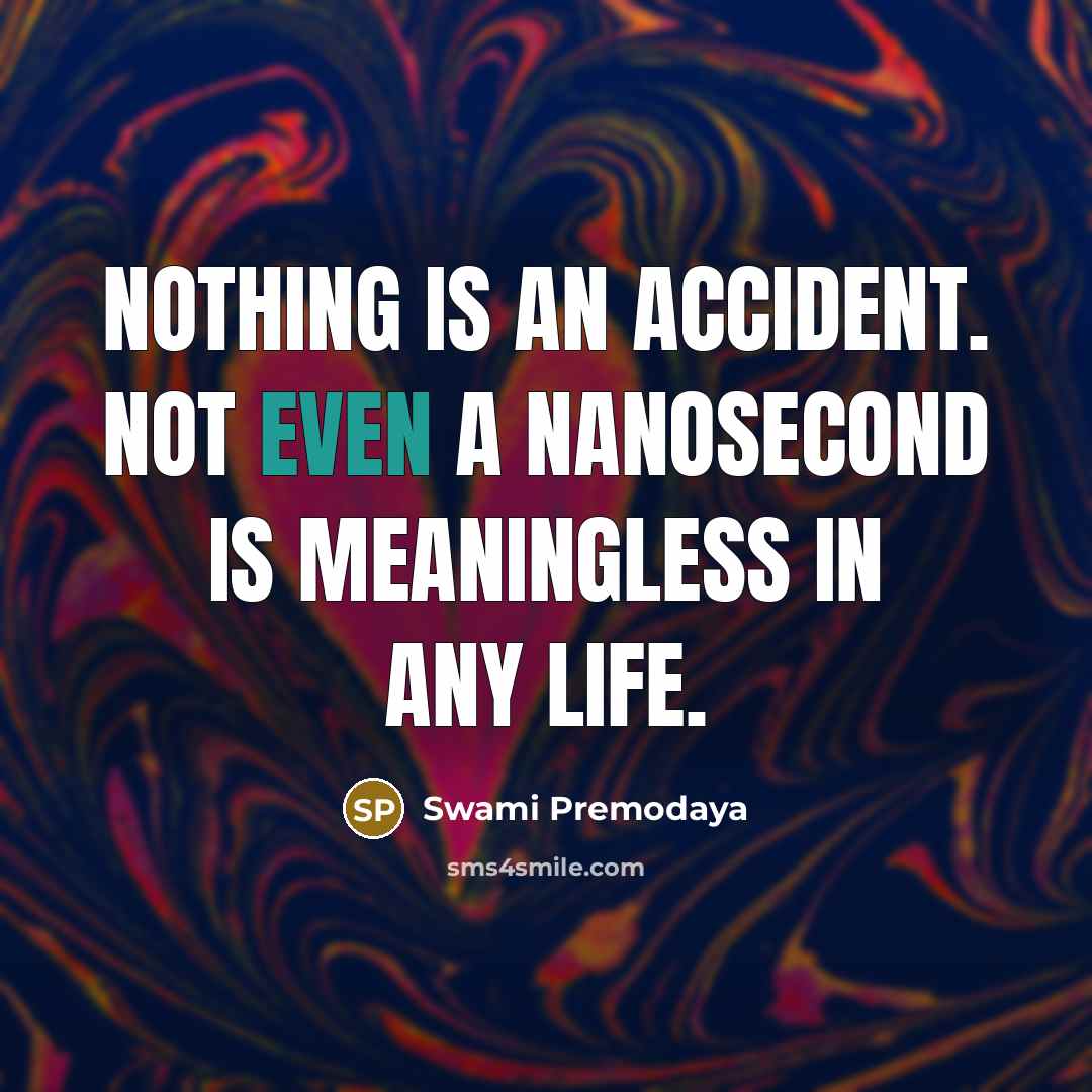 “Nothing is an accident. Not even a nanosecond is meaningless in any life.” quote by Swami Premodaya