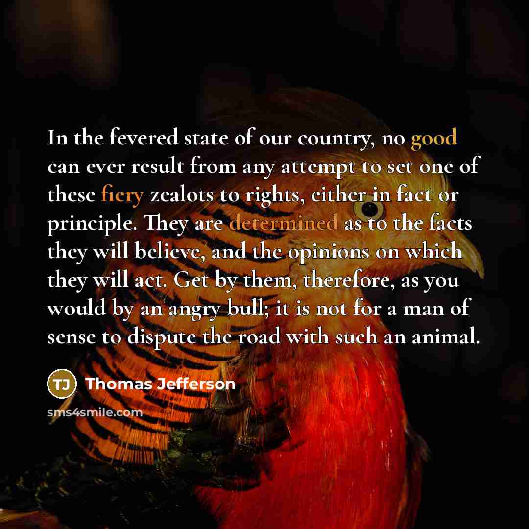 “In the fevered state of our country, no good can…” quote by Thomas Jefferson