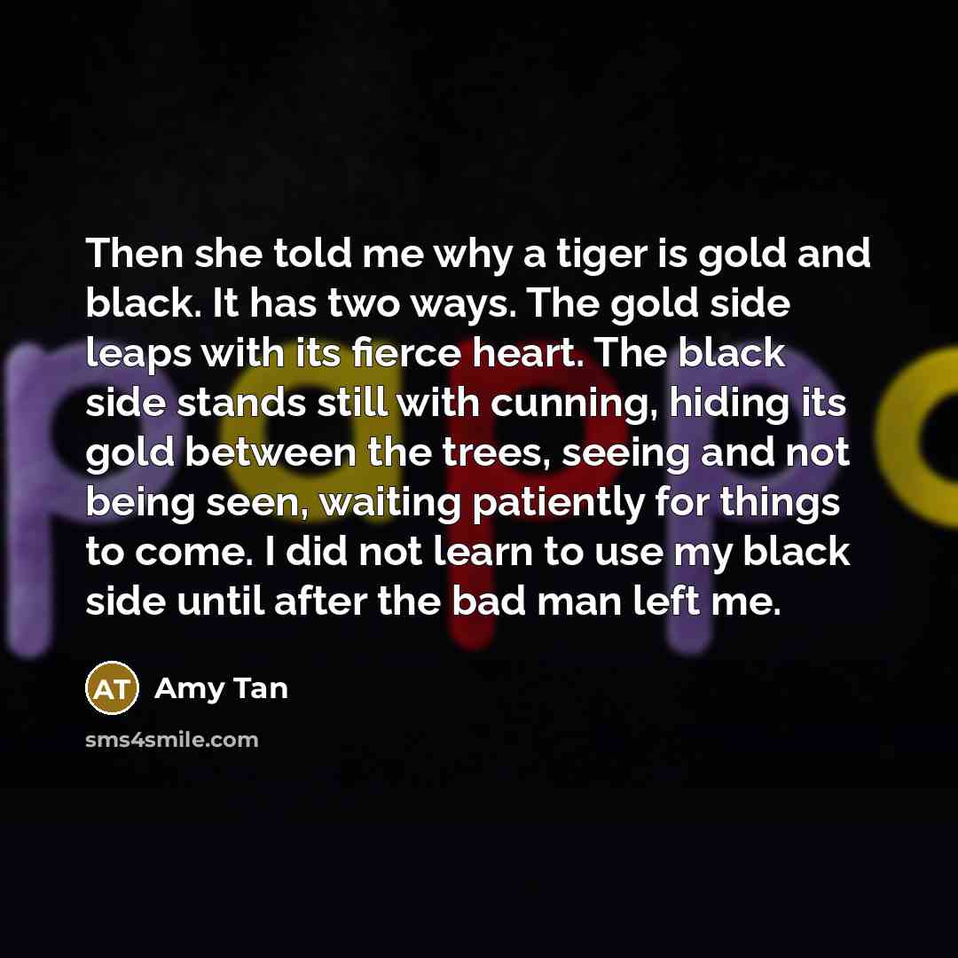 “Then she told me why a tiger is gold and…” quote by Amy Tan