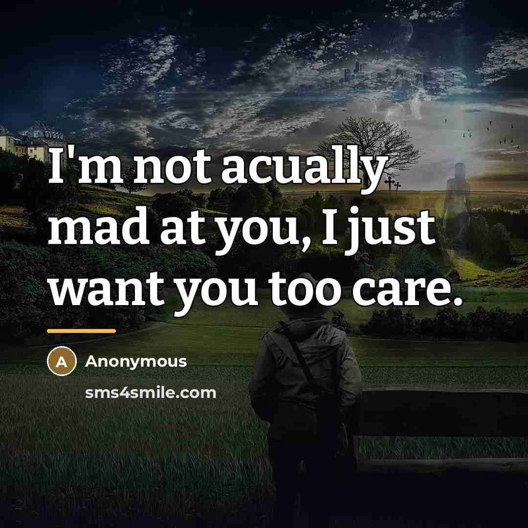 “I'm not acually mad at you, I just want you…” quote by Anonymous