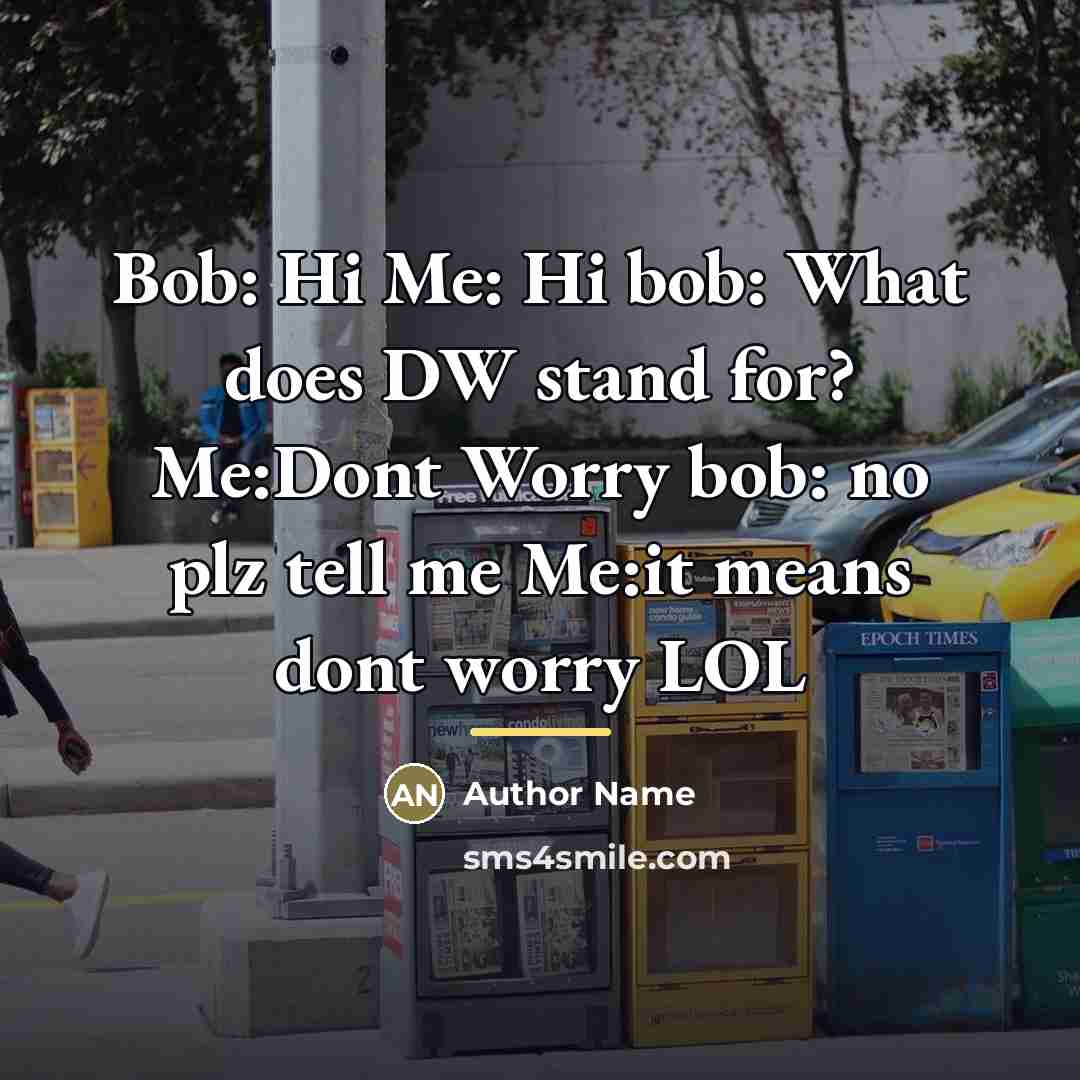 “Bob: Hi Me: Hi bob: What does DW stand for?…” quote by Author Name