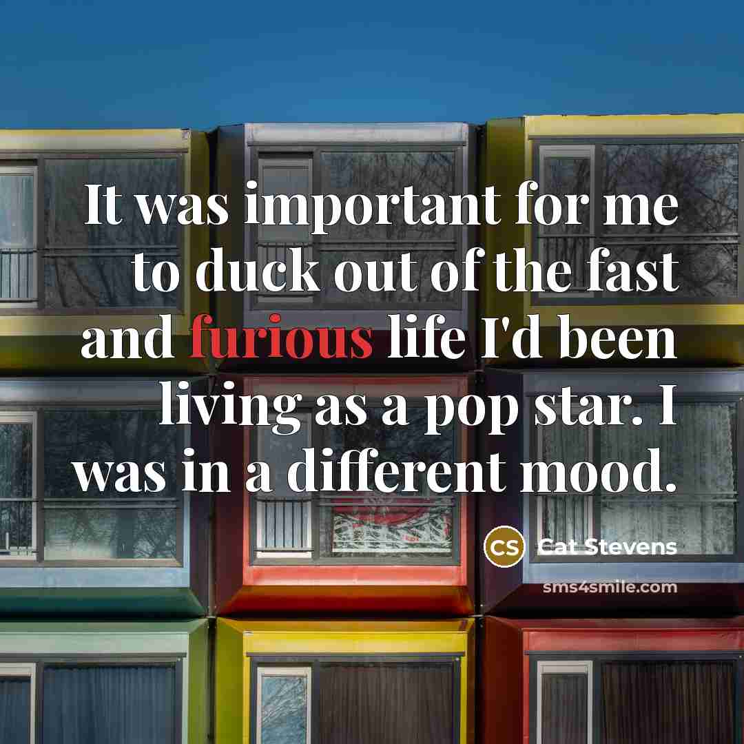 “It was important for me to duck out of the…” quote by Cat Stevens