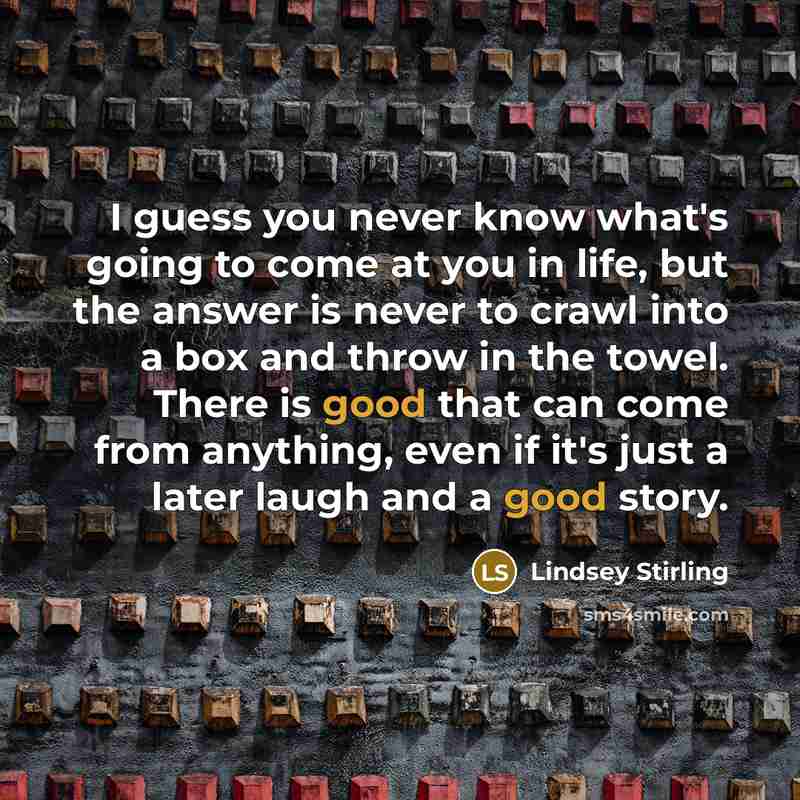 “I guess you never know what's going to come at…” quote by Lindsey Stirling