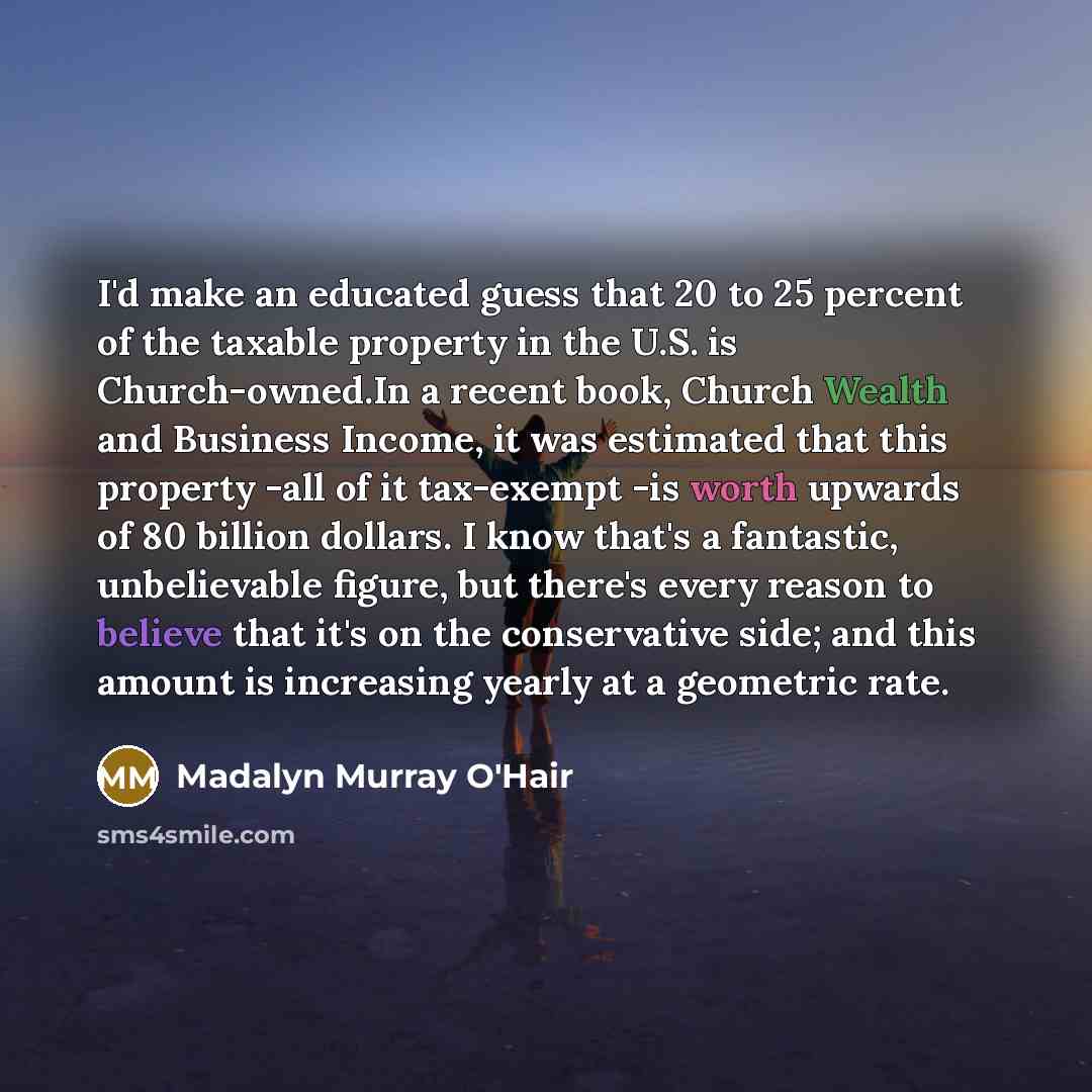 “I'd make an educated guess that 20 to 25 percent…” quote by Madalyn Murray O'Hair