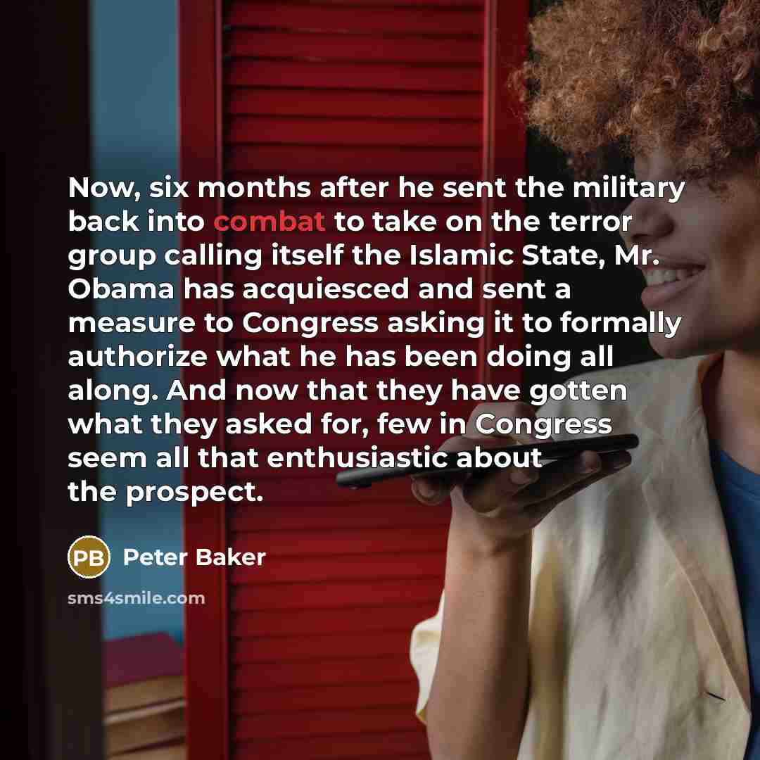 “Now, six months after he sent the military back into…” quote by Peter Baker