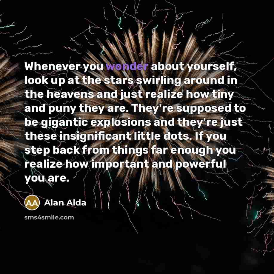“Whenever you wonder about yourself, look up at the stars…” quote by Alan Alda