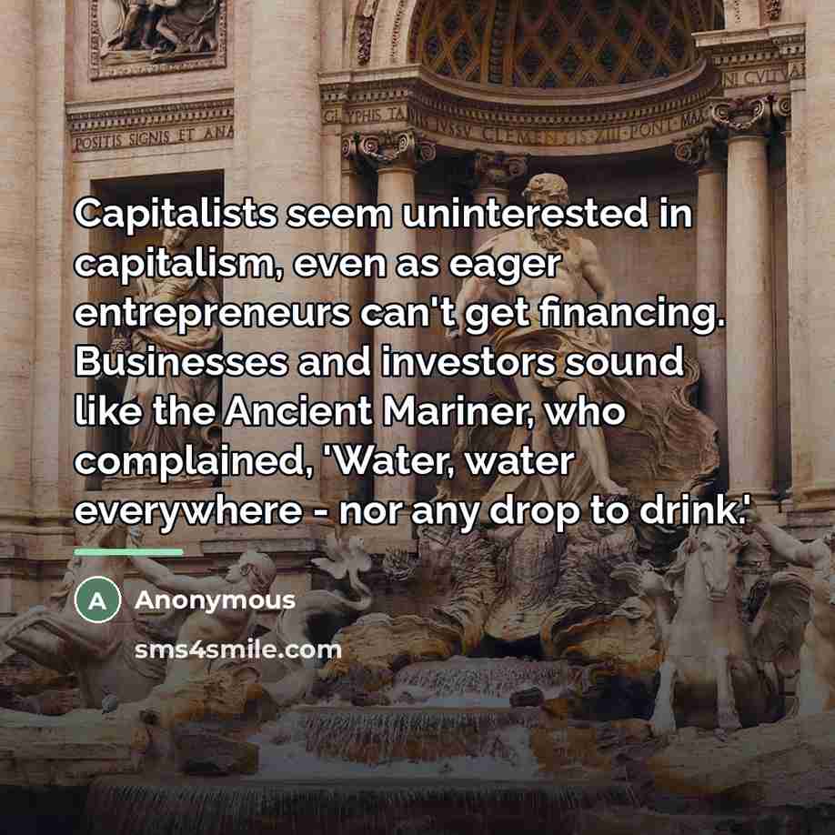 “Capitalists seem uninterested in capitalism, even as eager entrepreneurs can't…” quote by Anonymous