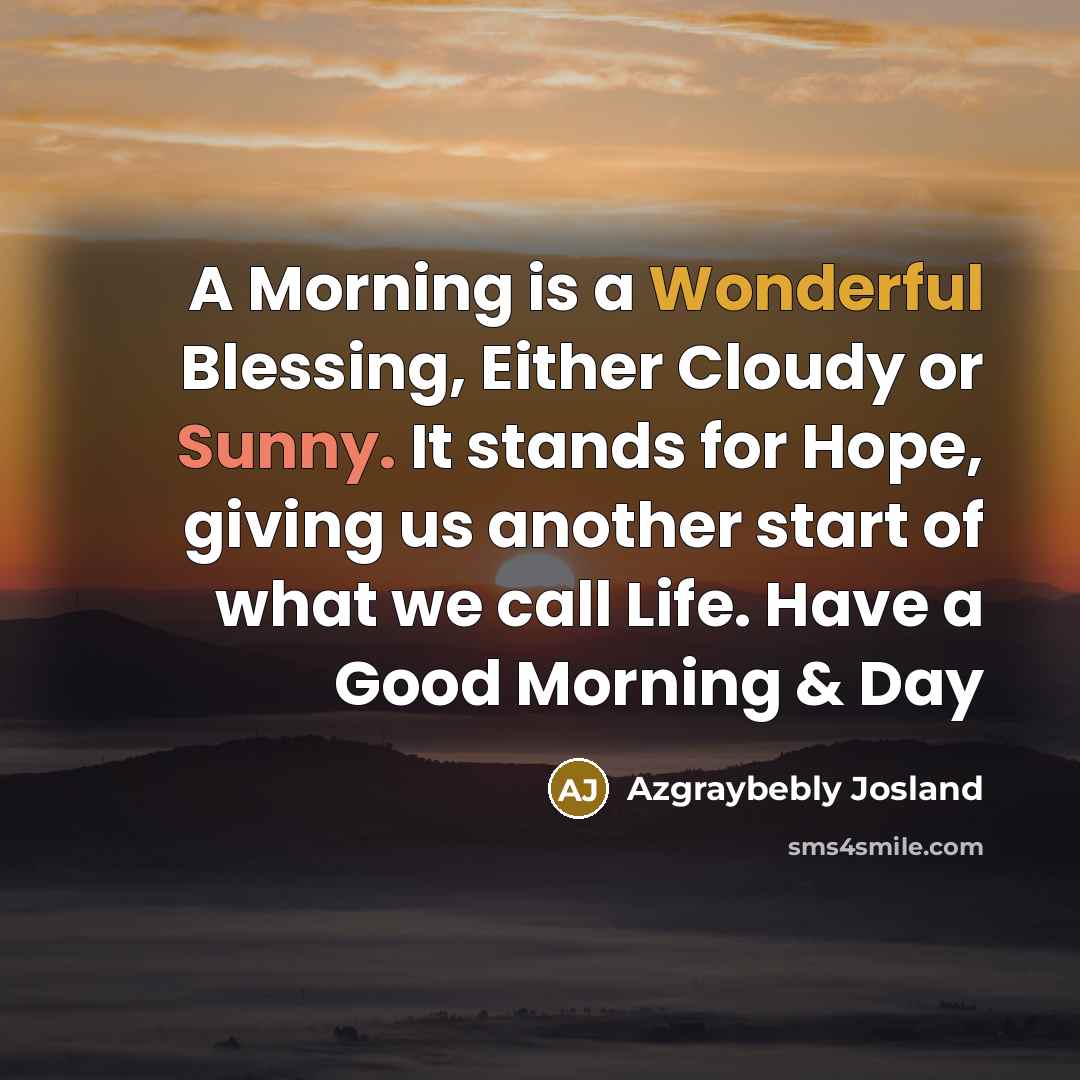 “A Morning is a Wonderful Blessing, Either Cloudy or Sunny.…” quote by Azgraybebly Josland