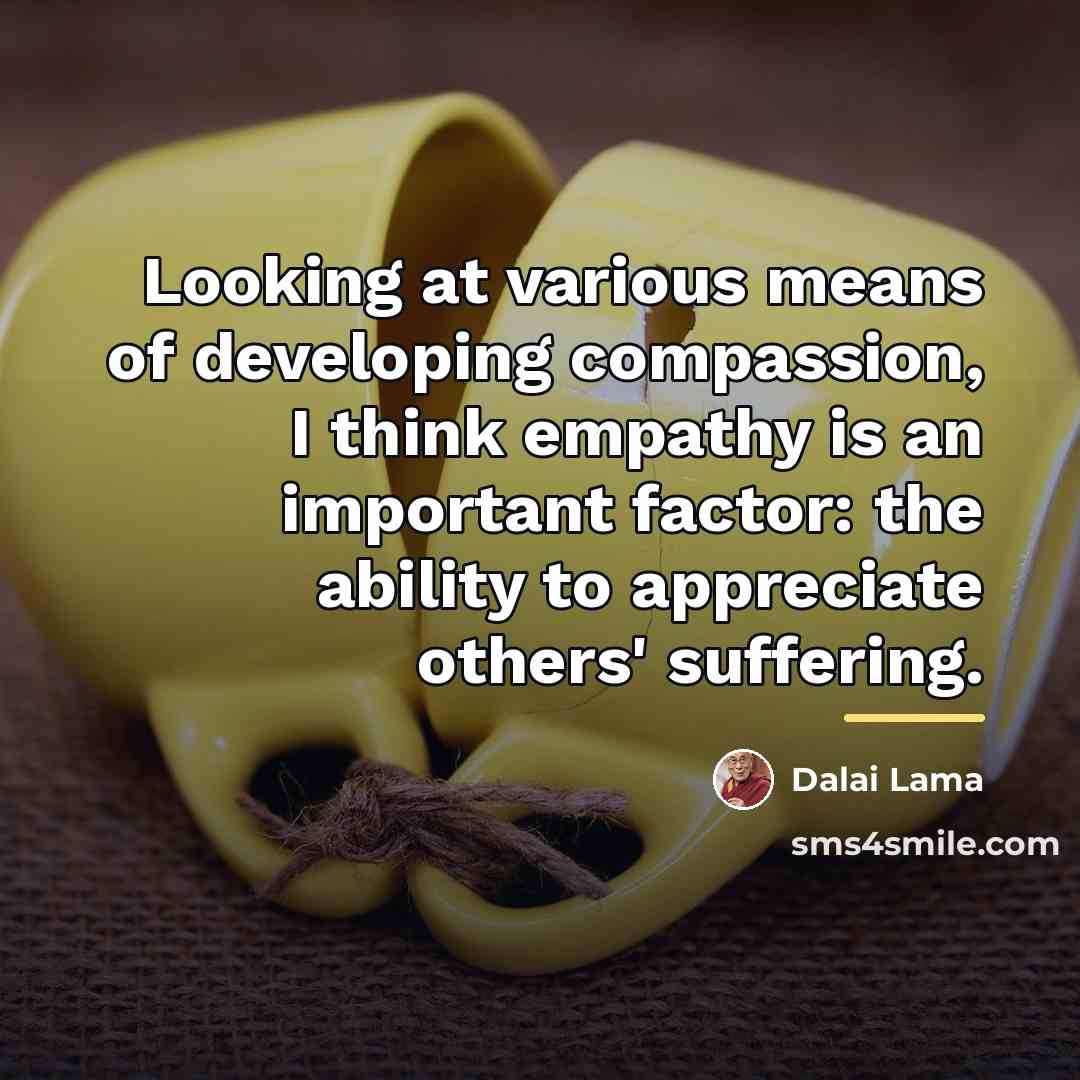 “Looking at various means of developing compassion, I think empathy…” quote by Dalai Lama