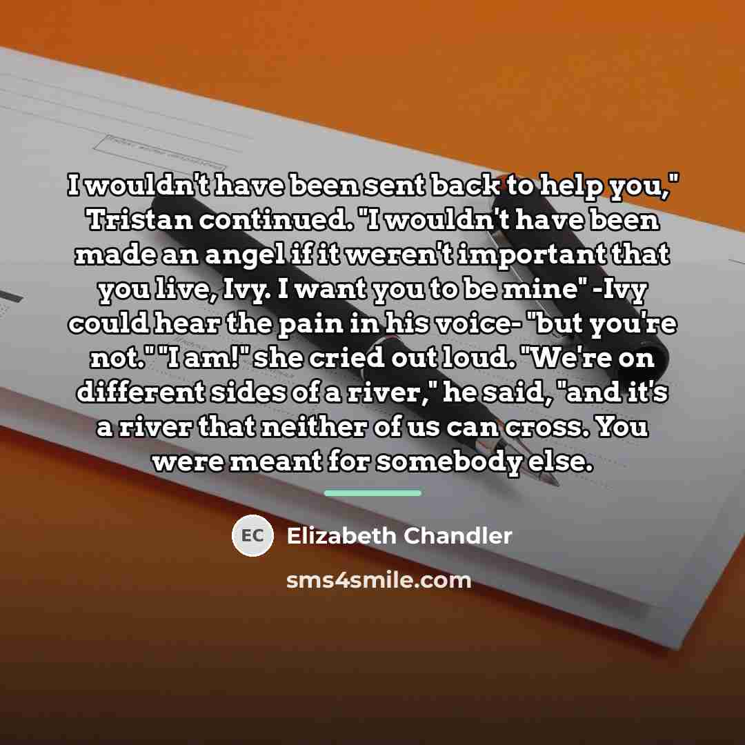 “I wouldn't have been sent back to help you," Tristan…” quote by Elizabeth Chandler