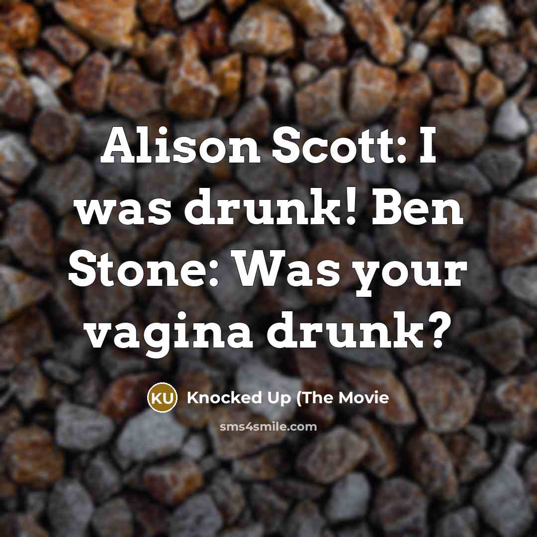 “Alison Scott: I was drunk! Ben Stone: Was your vagina drunk?” quote by Knocked Up (The Movie