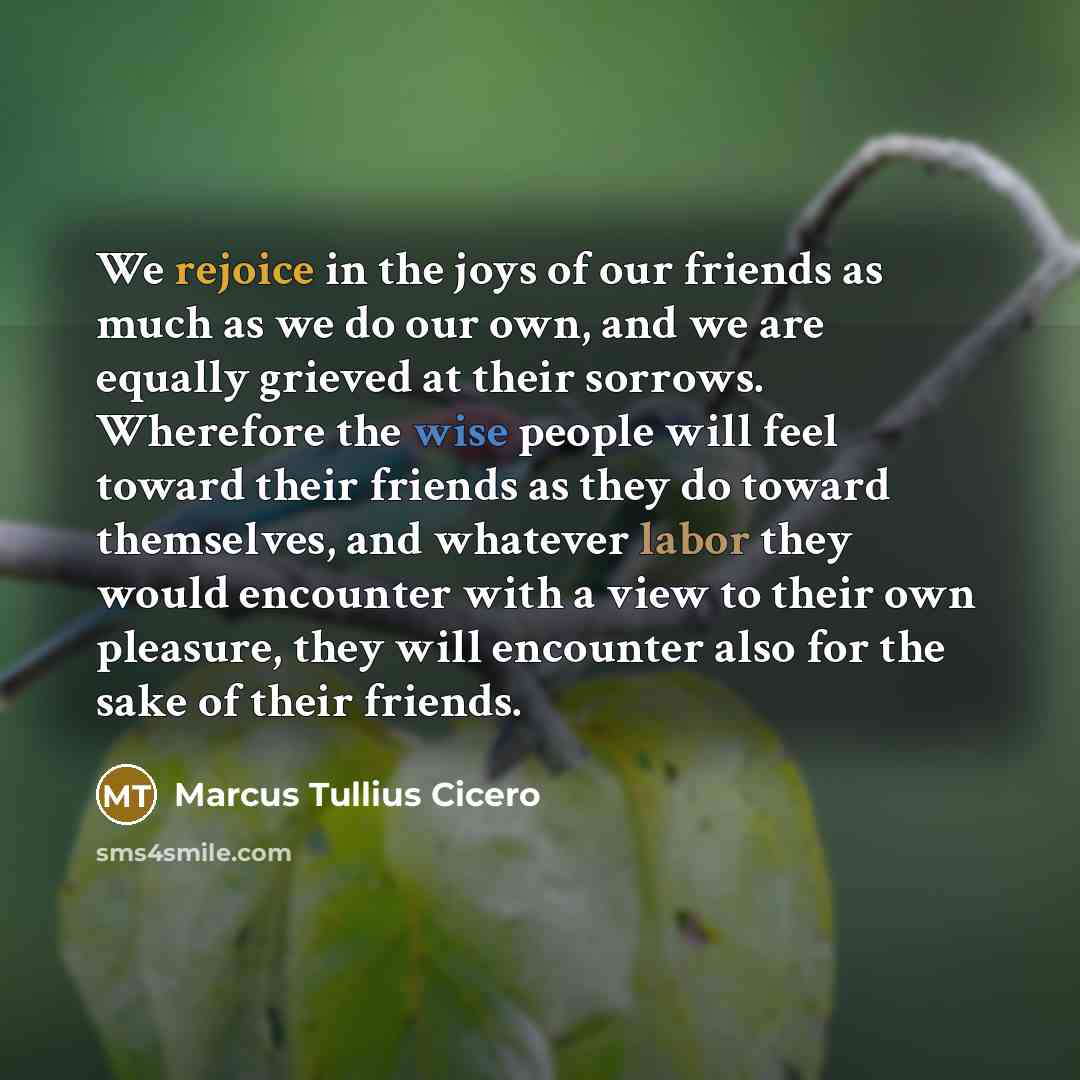 “We rejoice in the joys of our friends as much…” quote by Marcus Tullius Cicero