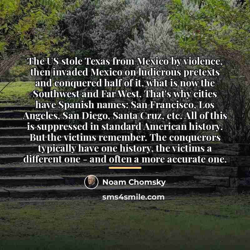 “The US stole Texas from Mexico by violence, then invaded…” quote by Noam Chomsky