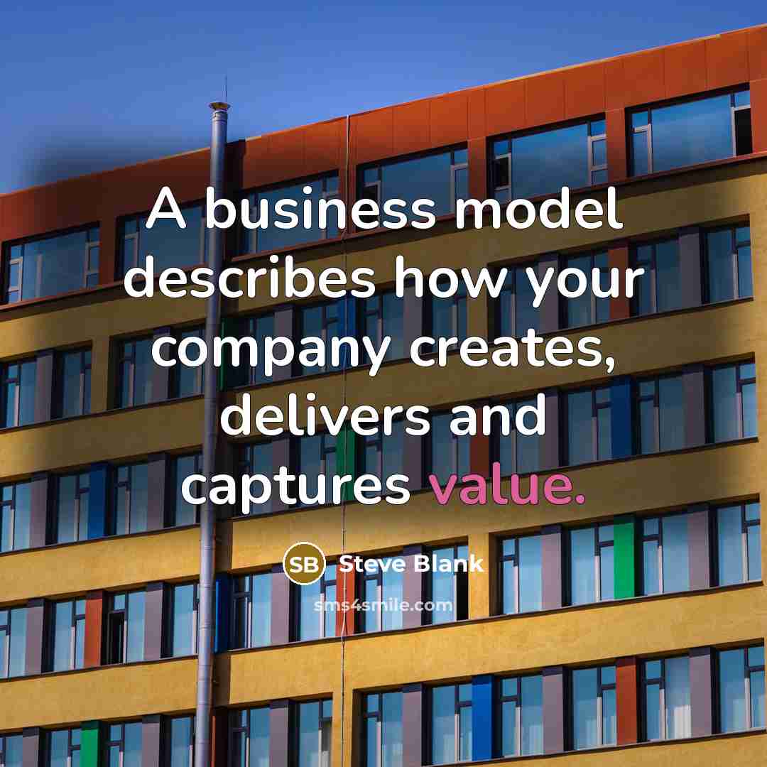 “A business model describes how your company creates, delivers and…” quote by Steve Blank