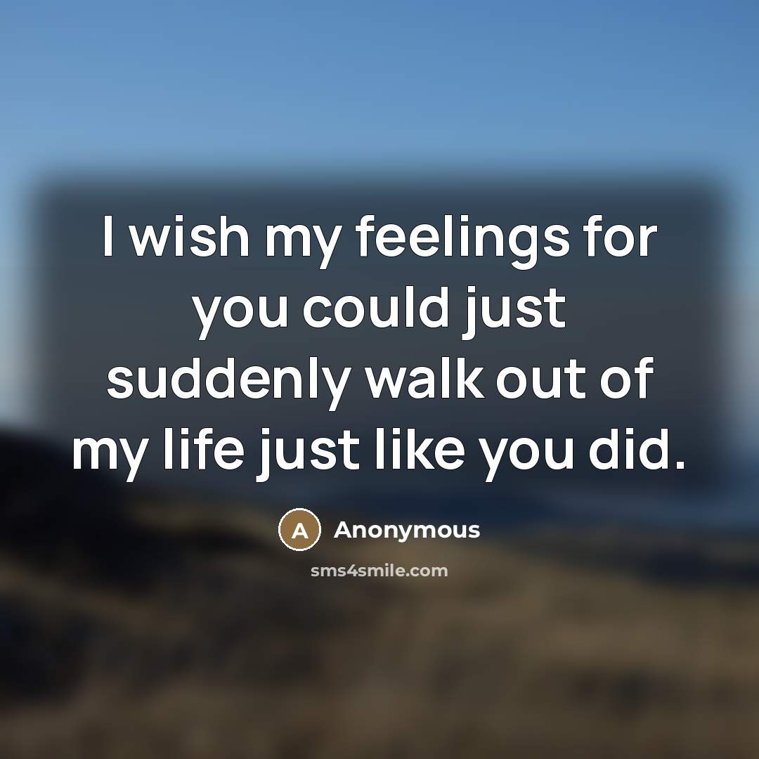 “I wish my feelings for you could just suddenly walk out of my life just like you did.” quote by Anonymous