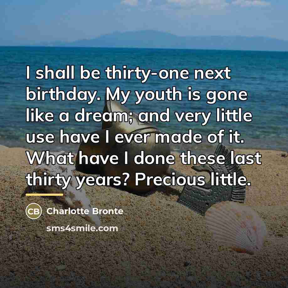 “I shall be thirty-one next birthday. My youth is gone…” quote by Charlotte Bronte
