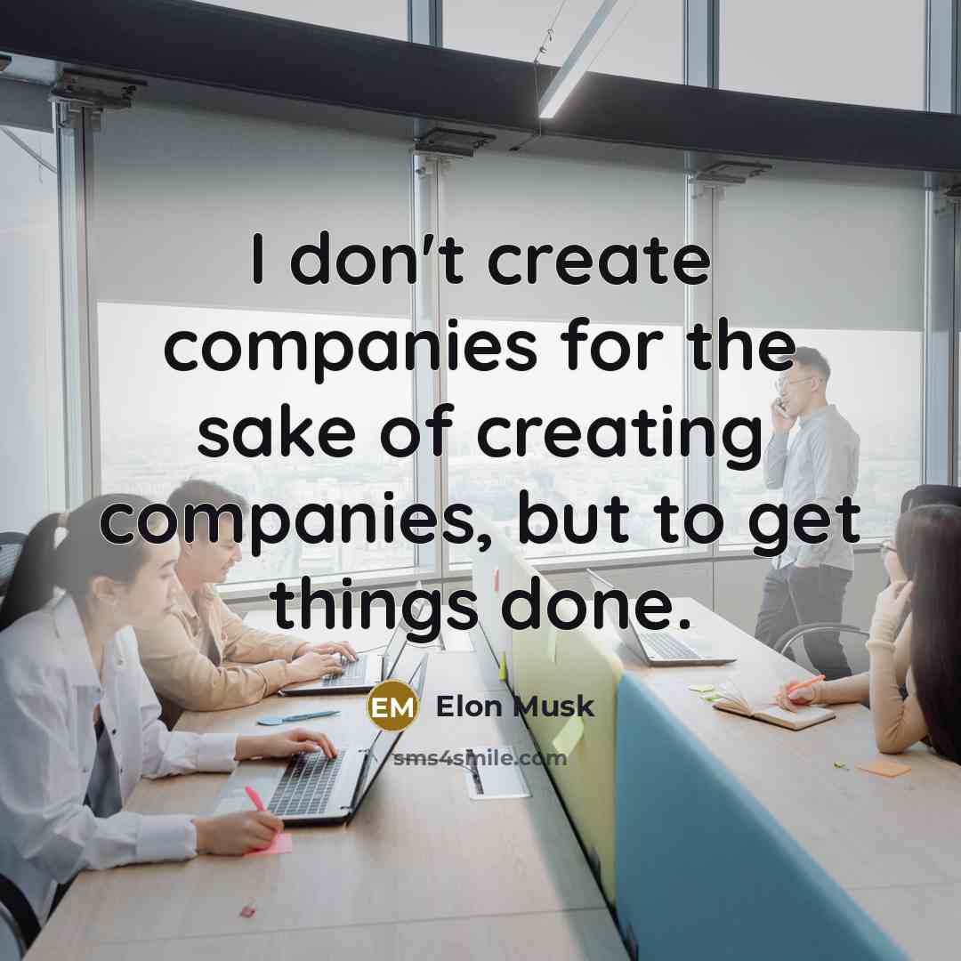 “I don't create companies for the sake of creating companies,…” quote by Elon Musk