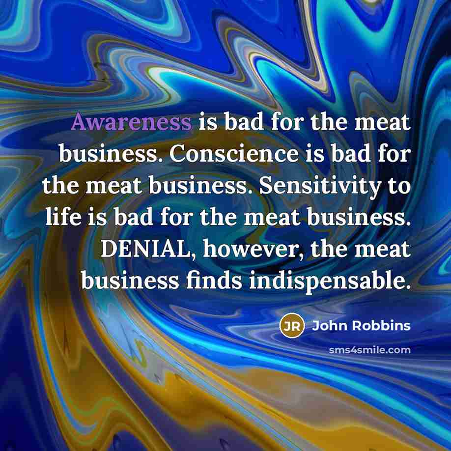 “Awareness is bad for the meat business. Conscience is bad…” quote by John Robbins