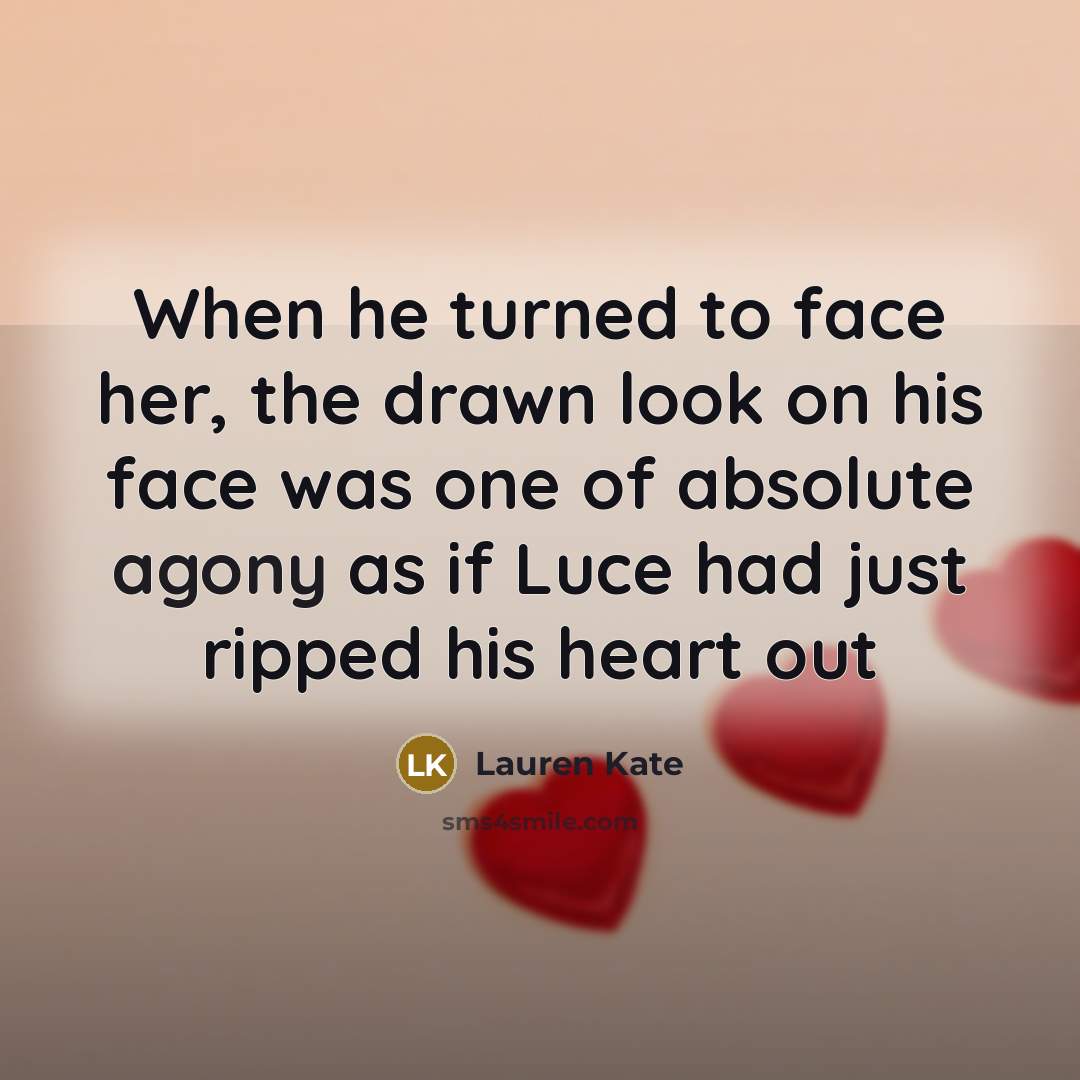 “When he turned to face her, the drawn look on…” quote by Lauren Kate