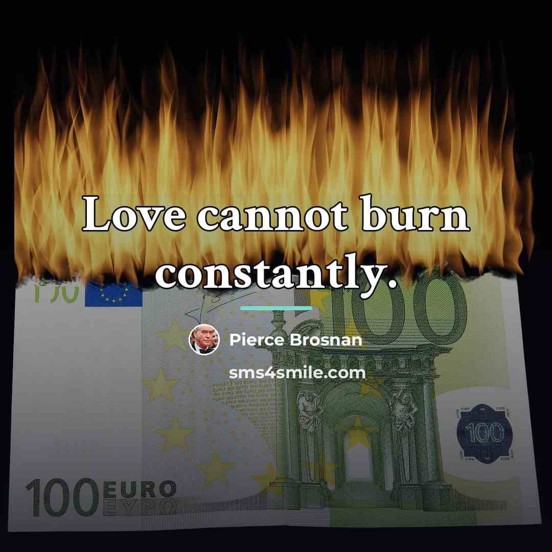 “Love cannot burn constantly.…” quote by Pierce Brosnan