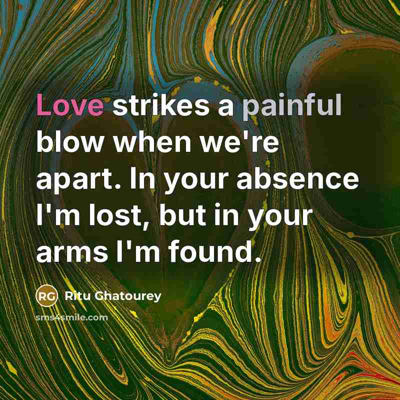 “Love strikes a painful blow when we're apart. In your…” quote by Ritu Ghatourey