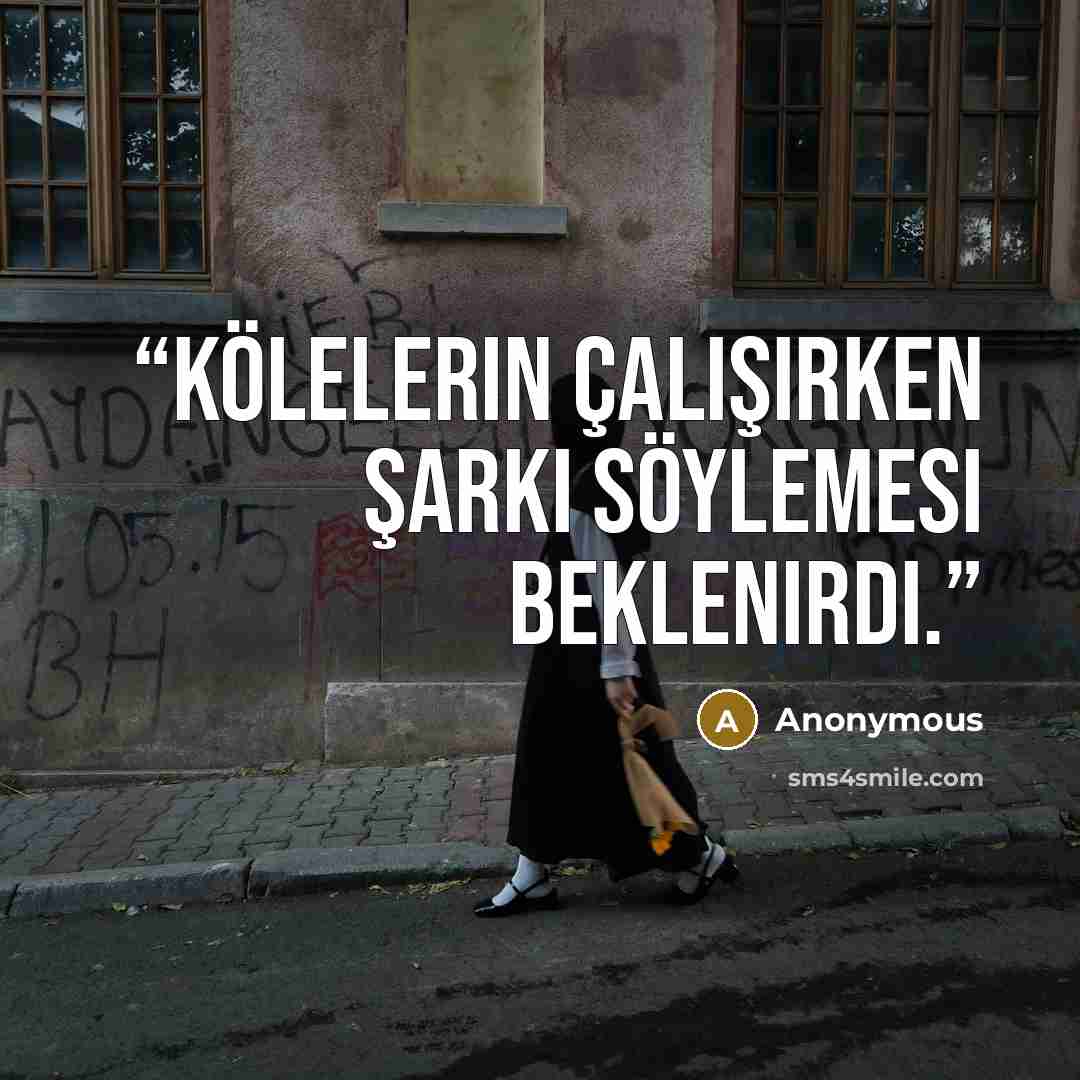 “Kölelerin çalışırken şarkı söylemesi beklenirdi.” quote by Anonymous