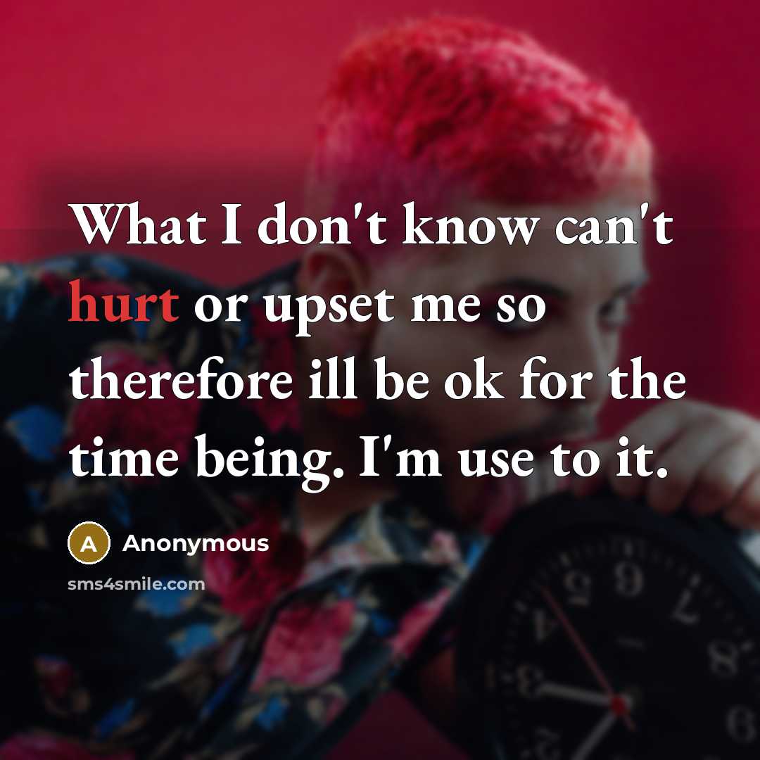 “What I don't know can't hurt or upset me so therefore ill be ok for the time being. I'm use to it.” quote by Anonymous