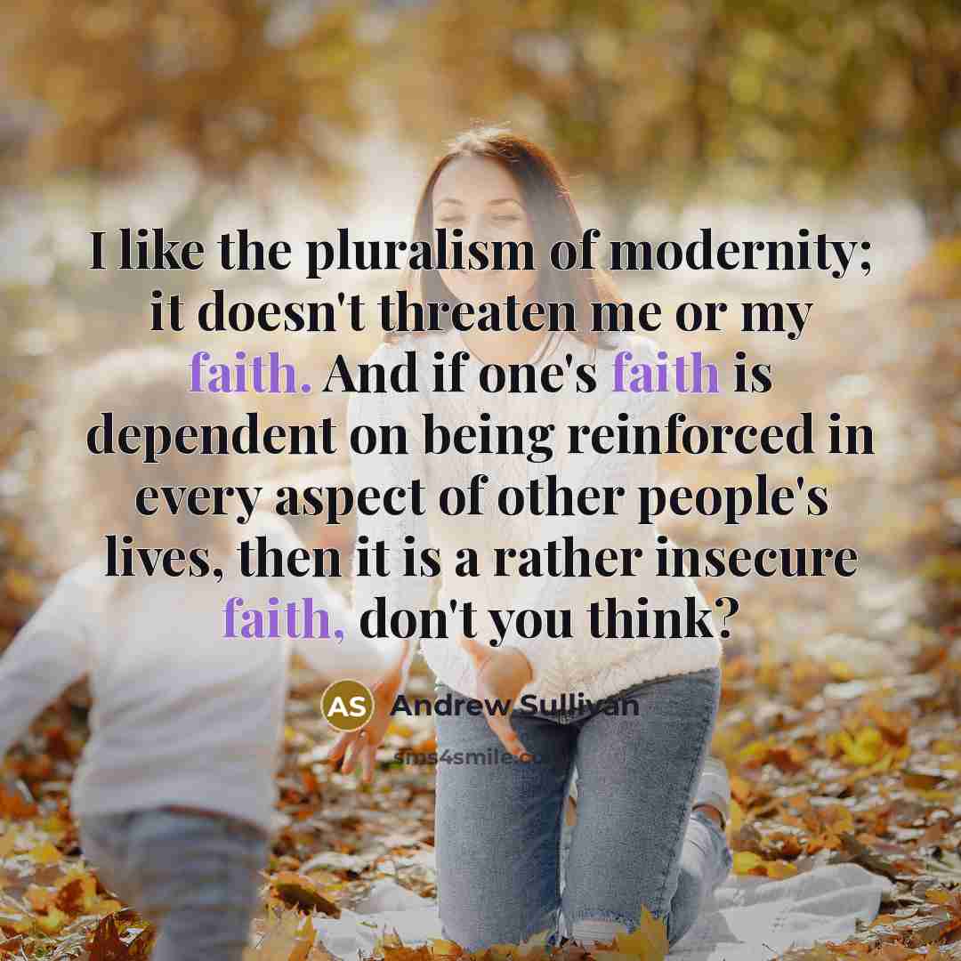 “I like the pluralism of modernity; it doesn't threaten me…” quote by Andrew Sullivan