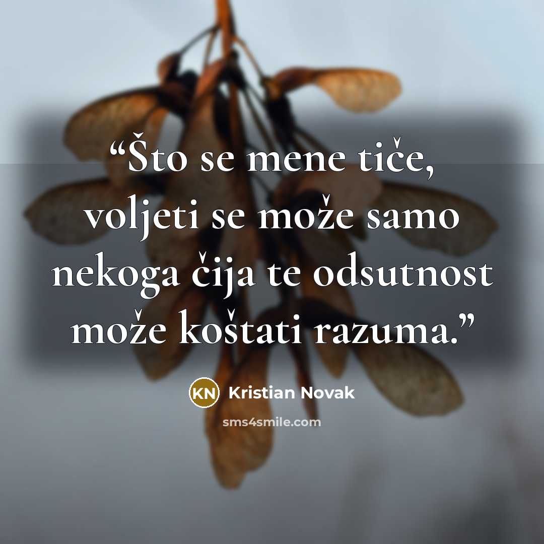 “Što se mene tiče, voljeti se može samo nekoga čija te odsutnost može koštati razuma.” quote by Kristian Novak