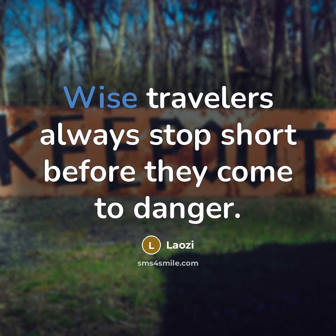 “Wise travelers always stop short before they come to danger.…” quote by Laozi