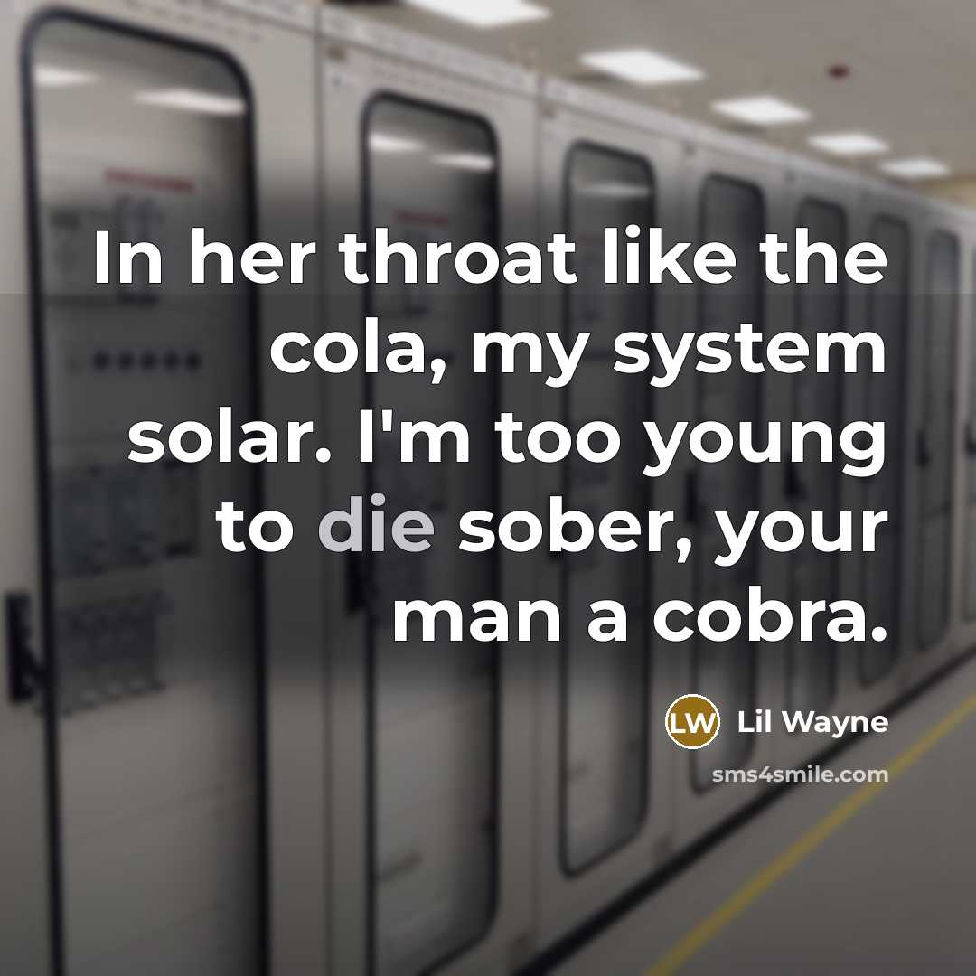 “In her throat like the cola, my system solar. I'm…” quote by Lil Wayne