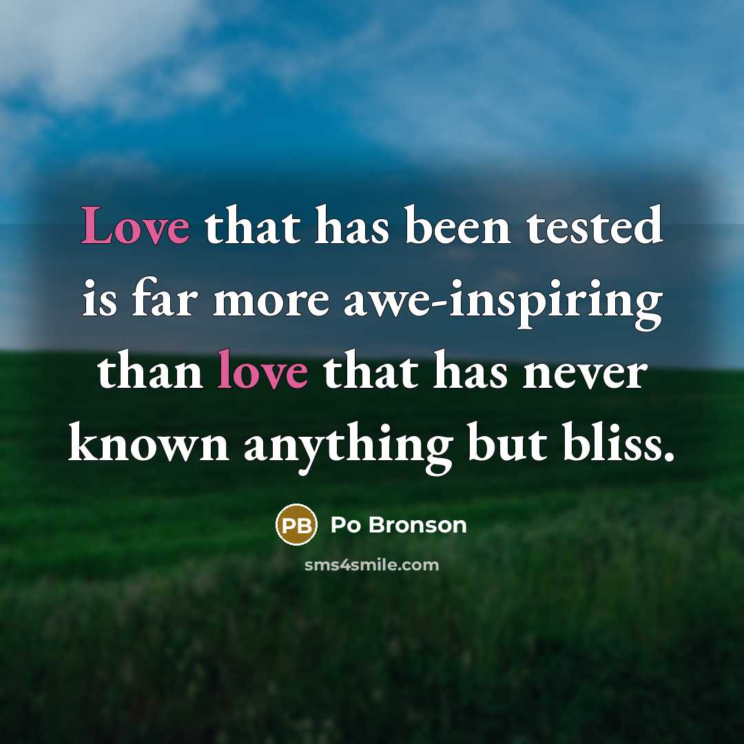 “Love that has been tested is far more awe-inspiring than…” quote by Po Bronson