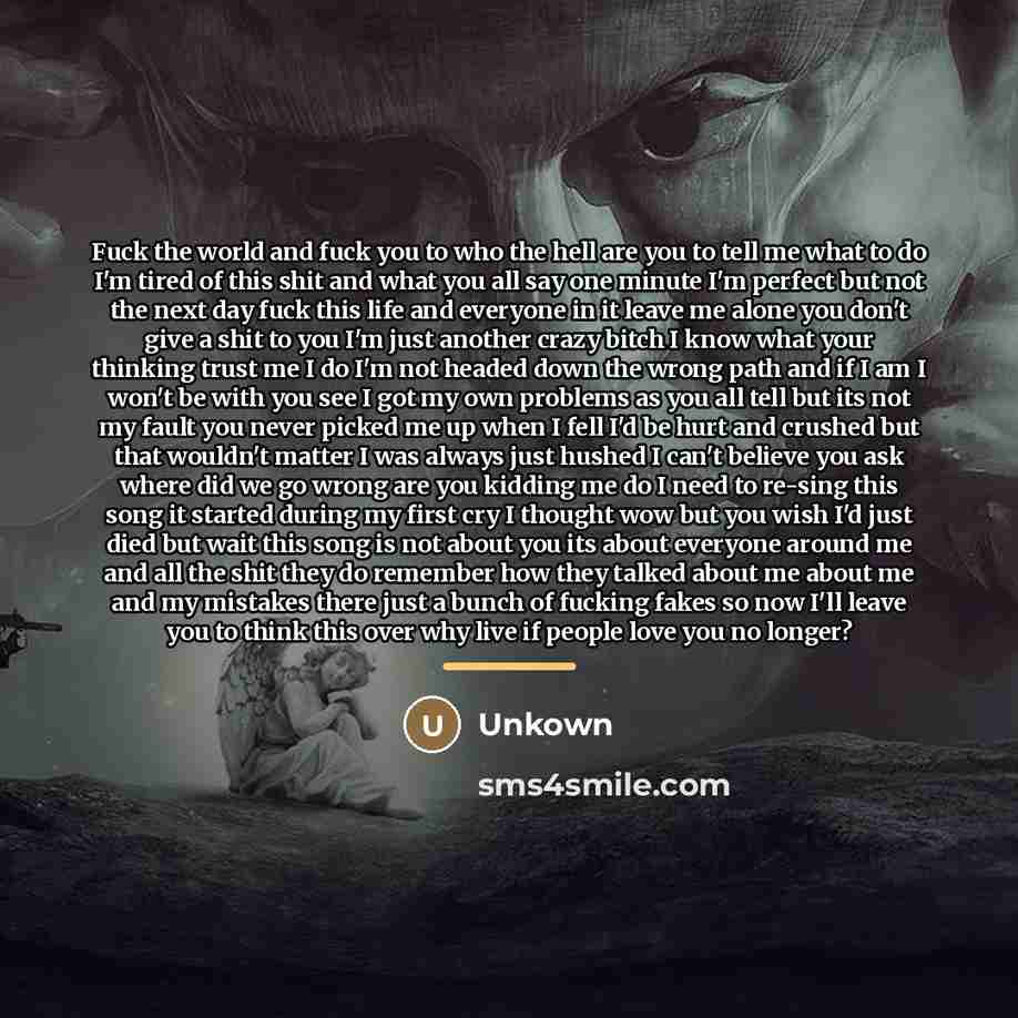 “Fuck the world and fuck you to who the hell…” quote by Unkown