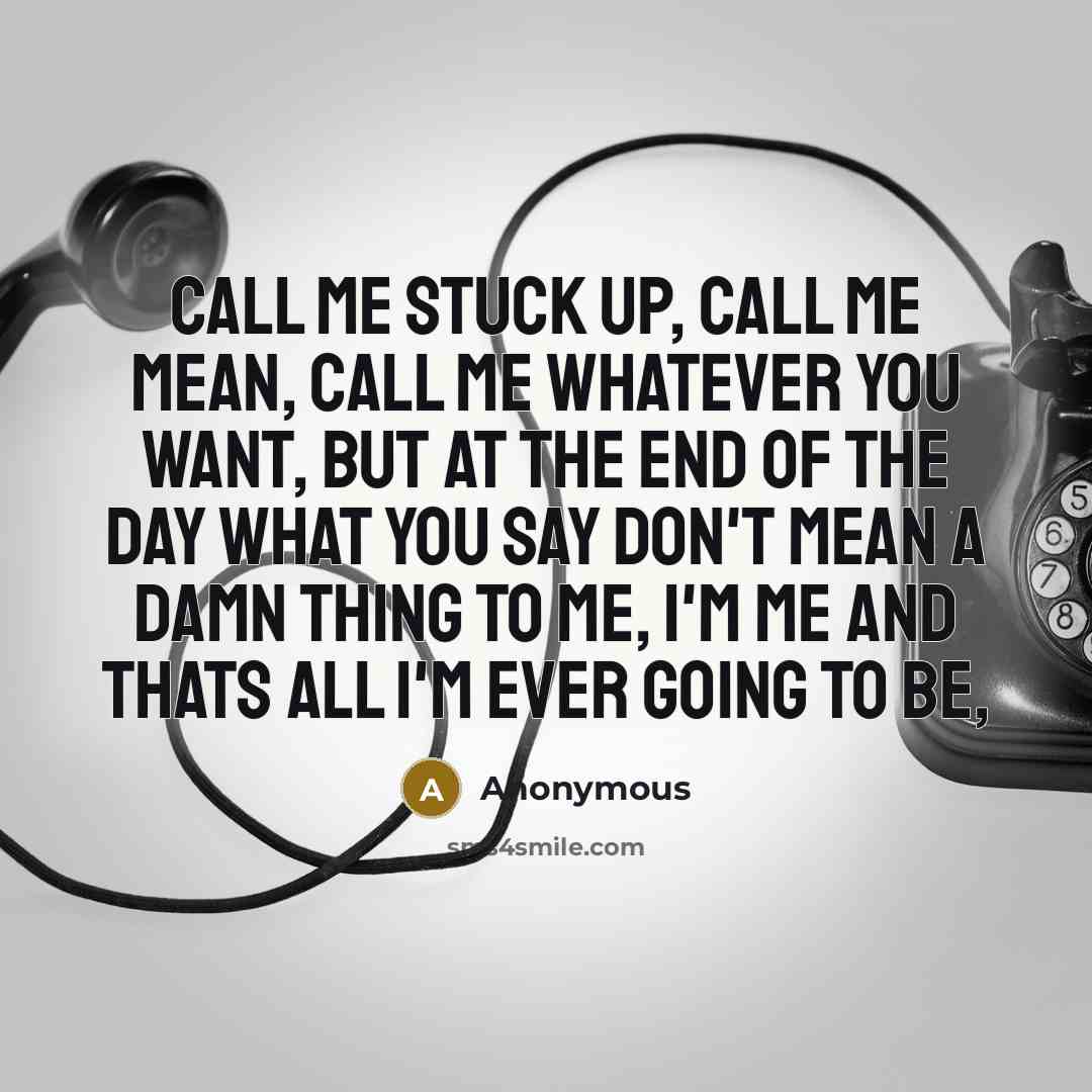 “Call me stuck up, call me mean, call me whatever…” quote by Anonymous